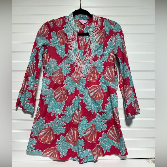Lilly Pulitzer Tops - Lilly Pulitzer Women's Beaded Tunic Top, pink‎ and blue, cover up, preppy, XS